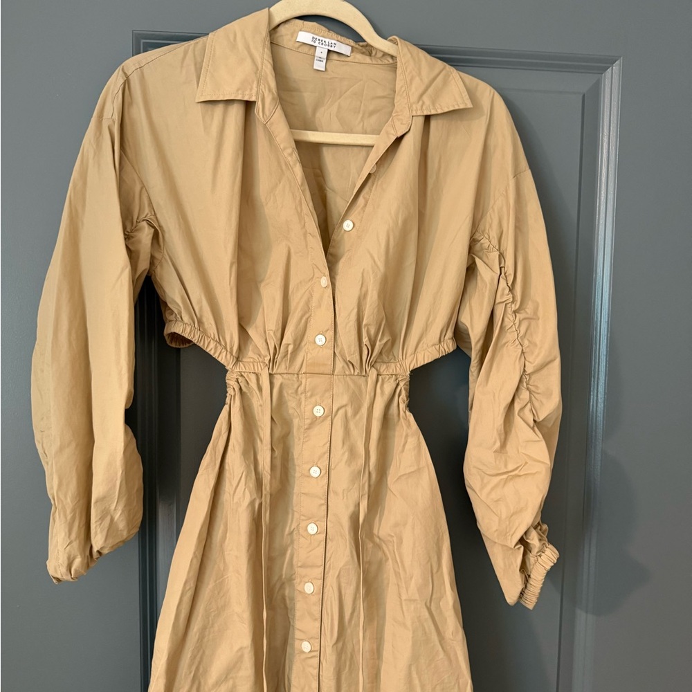 10 Crosby Derek Lam Sand/Tan Button-Front Long Sleeve Shirt Dress